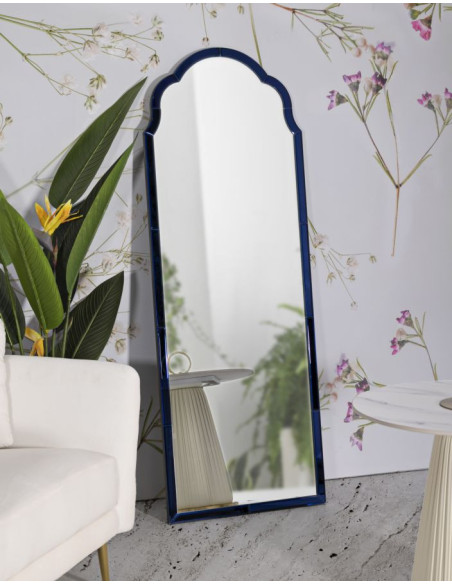 Grand Miroir mural oriental chic Arc 55x150 Bois MDF Bleu Tangeri 