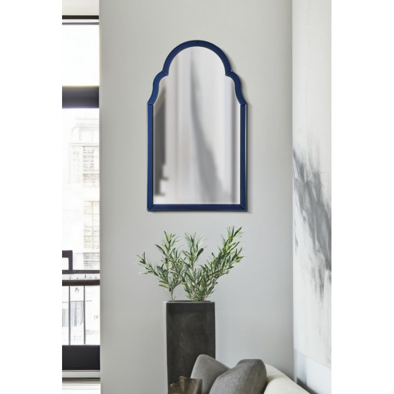 Grand Miroir mural oriental chic Arc 47x80 Bois MDF Bleu Tangeri 