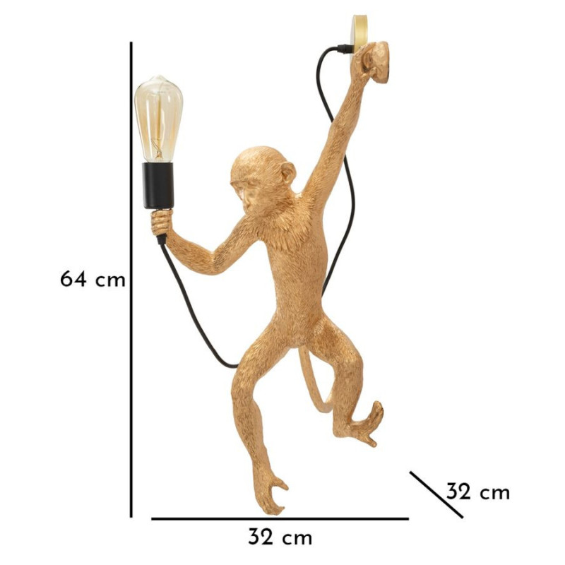 Grande Applique murale originale Singe Hauteur 64 cm Résine Doré Monkey 