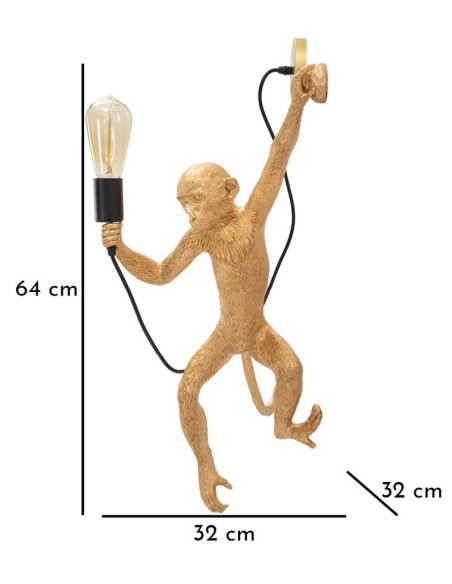 Grande Applique murale originale Singe Hauteur 64 cm Résine Doré Monkey 