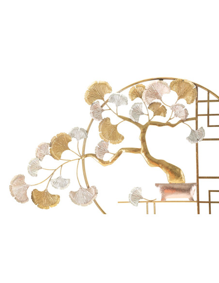 Décoration murale japonaise chic Bonsaï 91x63 Métal Doré Cuivré Blanc crème Nippon 