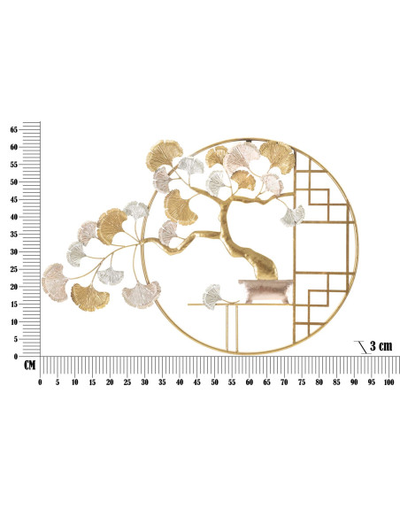 Décoration murale japonaise chic Bonsaï 91x63 Métal Doré Cuivré Blanc crème Nippon 