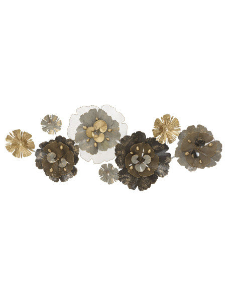 Grande Décoration murale Moderne Fleurs 149x61 Métal Marron Beige Doré Bungy 