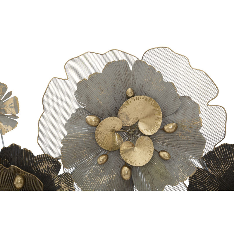 Grande Décoration murale Moderne Fleurs 149x61 Métal Marron Beige Doré Bungy 