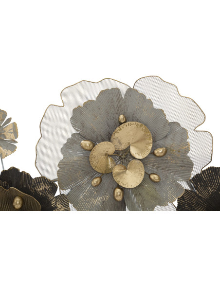 Grande Décoration murale Moderne Fleurs 149x61 Métal Marron Beige Doré Bungy 