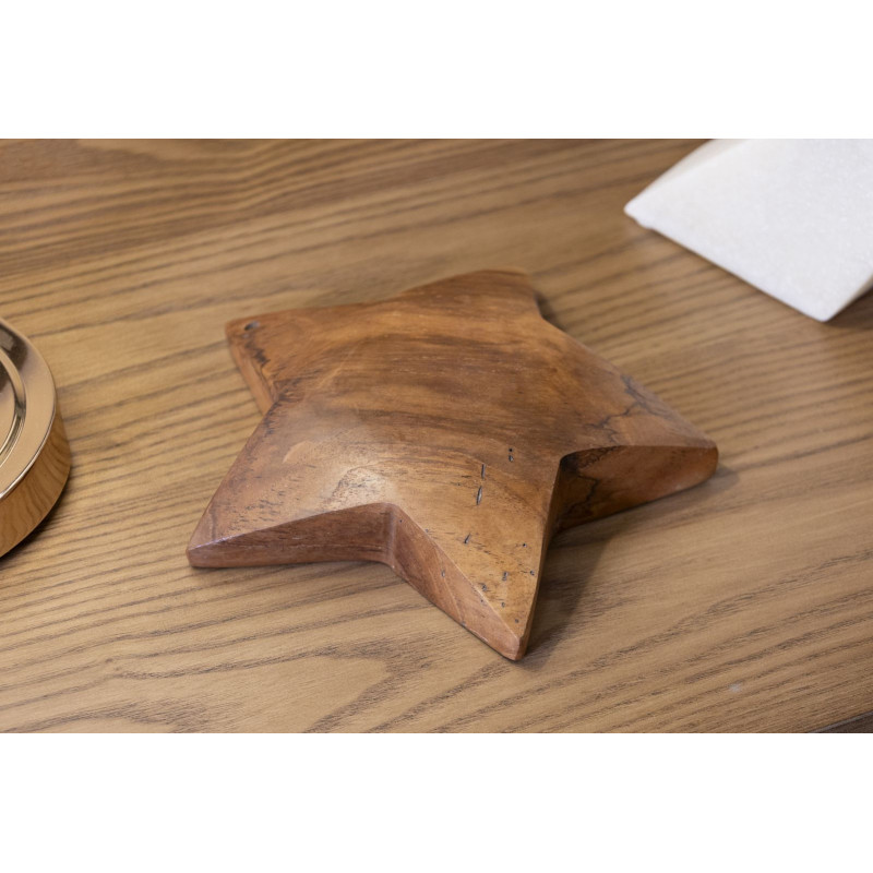 Sculpture déco à poser Étoile 19 cm Bois de teck recyclé Naturel Bintang 