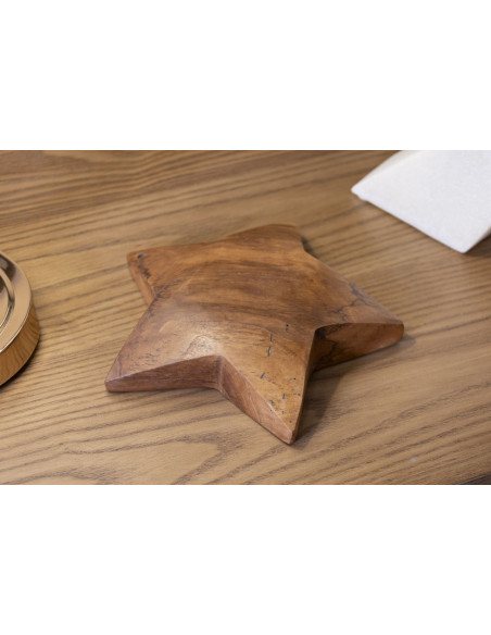 Sculpture déco à poser Étoile 19 cm Bois de teck recyclé Naturel Bintang 