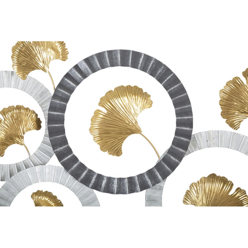 Grande Décoration murale moderne Feuilles de ginkgo 126x58 Métal Doré Gris Blanc crème Arty 