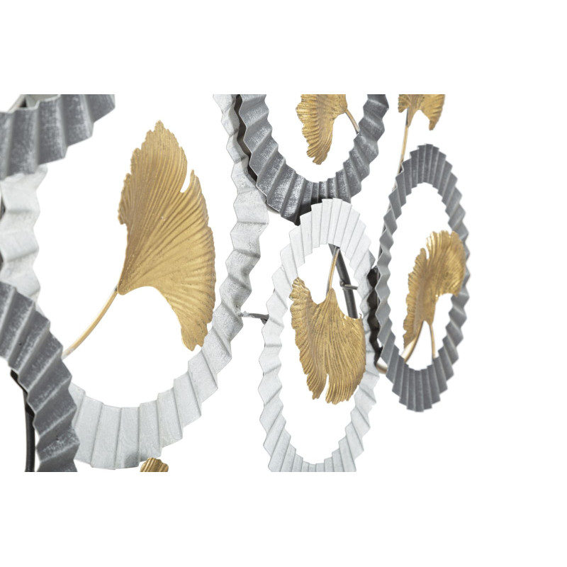 Grande Décoration murale moderne Feuilles de ginkgo 126x58 Métal Doré Gris Blanc crème Arty 
