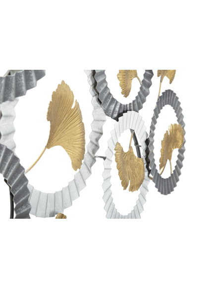 Grande Décoration murale moderne Feuilles de ginkgo 126x58 Métal Doré Gris Blanc crème Arty 