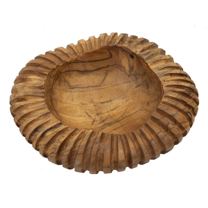 Centre de table ethnique chic Organique 29 cm Bois de teck recyclé Naturel Geris 