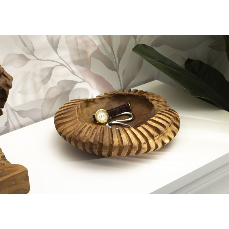 Centre de table ethnique chic Organique 29 cm Bois de teck recyclé Naturel Geris 