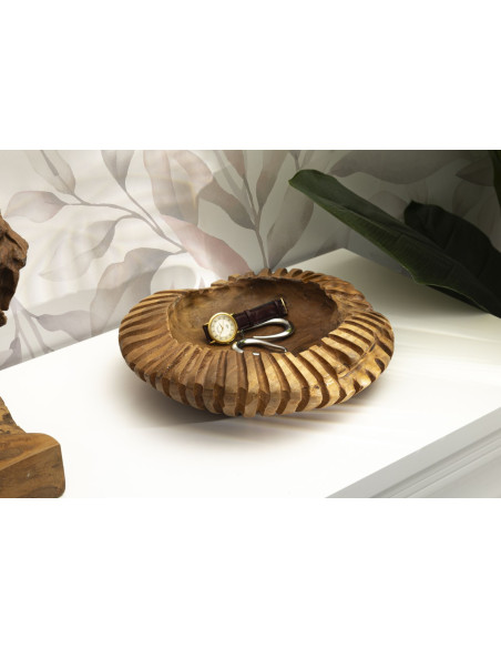 Centre de table ethnique chic Organique 29 cm Bois de teck recyclé Naturel Geris 