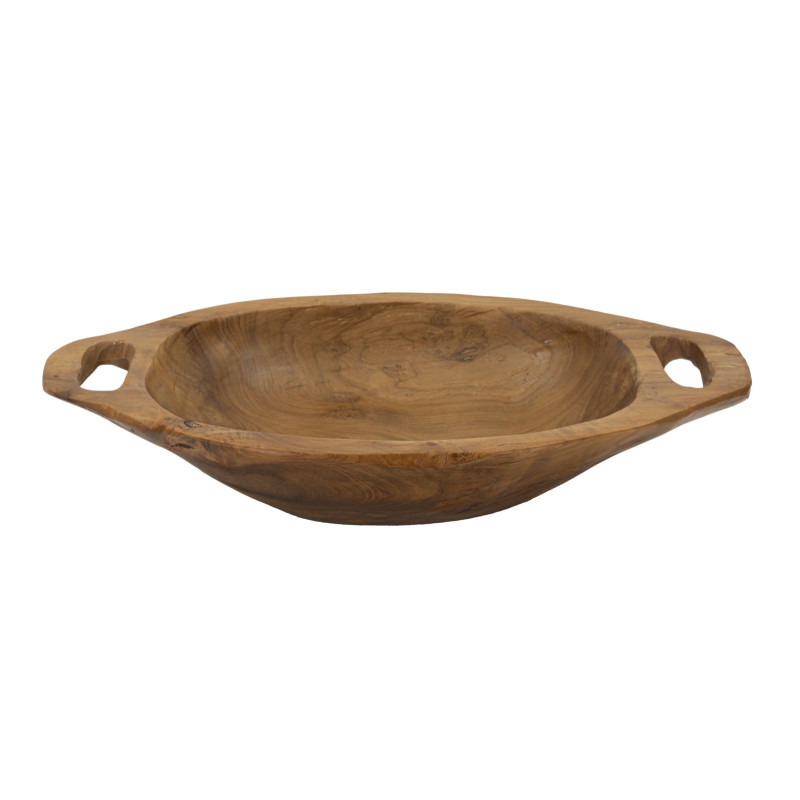 Centre de table ethnique chic 2 anses Ovale 37 cm Bois de teck recyclé Naturel Wan 