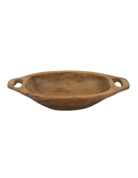 Centre de table ethnique chic 2 anses Ovale 37 cm Bois de teck recyclé Naturel Wan 