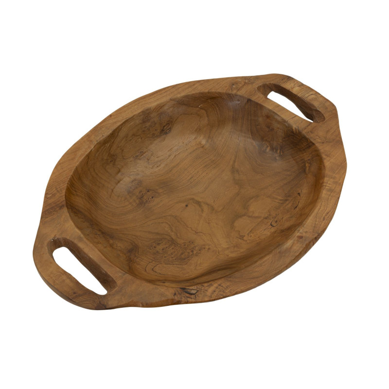 Centre de table ethnique chic 2 anses Ovale 37 cm Bois de teck recyclé Naturel Wan 