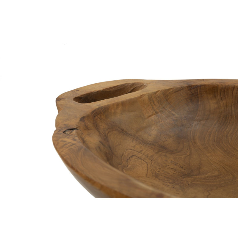 Centre de table ethnique chic 2 anses Ovale 37 cm Bois de teck recyclé Naturel Wan 