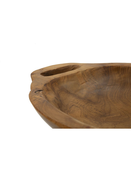 Centre de table ethnique chic 2 anses Ovale 37 cm Bois de teck recyclé Naturel Wan 