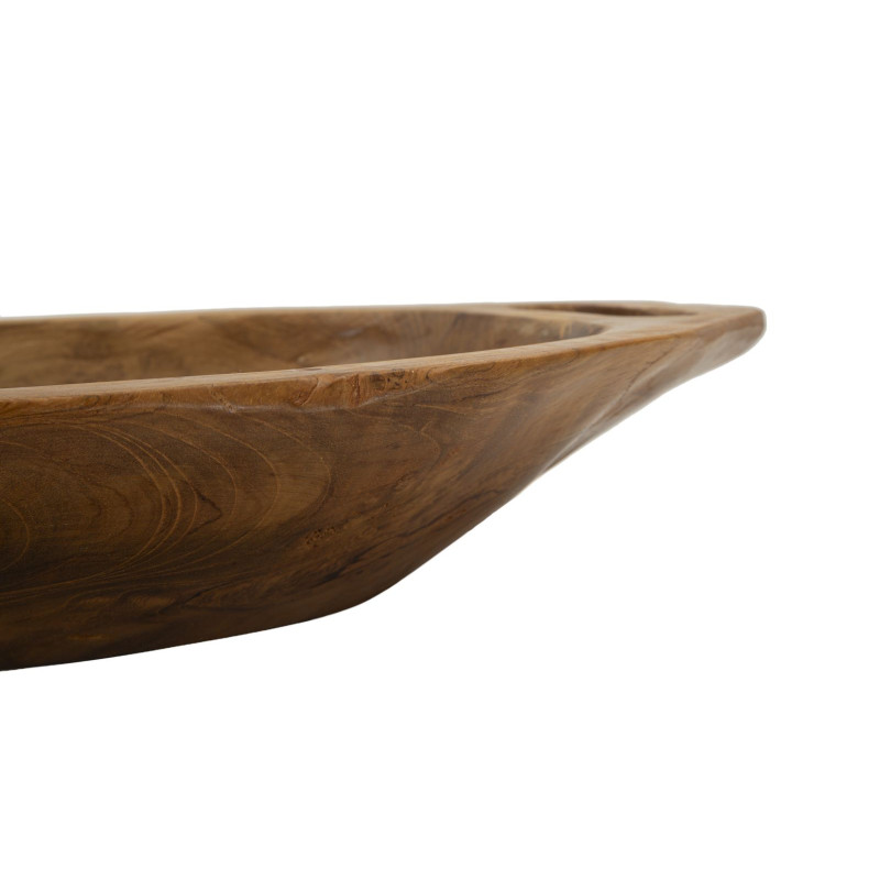 Centre de table ethnique chic 2 anses Ovale 37 cm Bois de teck recyclé Naturel Wan 