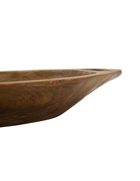 Centre de table ethnique chic 2 anses Ovale 37 cm Bois de teck recyclé Naturel Wan 