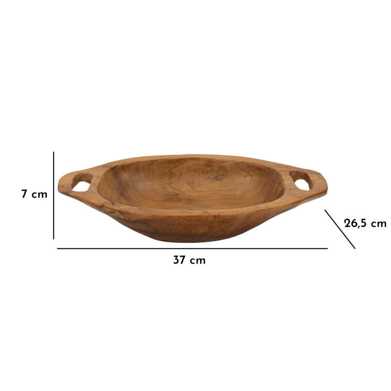 Centre de table ethnique chic 2 anses Ovale 37 cm Bois de teck recyclé Naturel Wan 