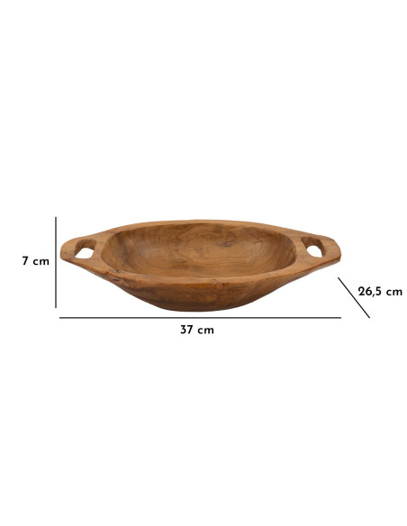 Centre de table ethnique chic 2 anses Ovale 37 cm Bois de teck recyclé Naturel Wan 