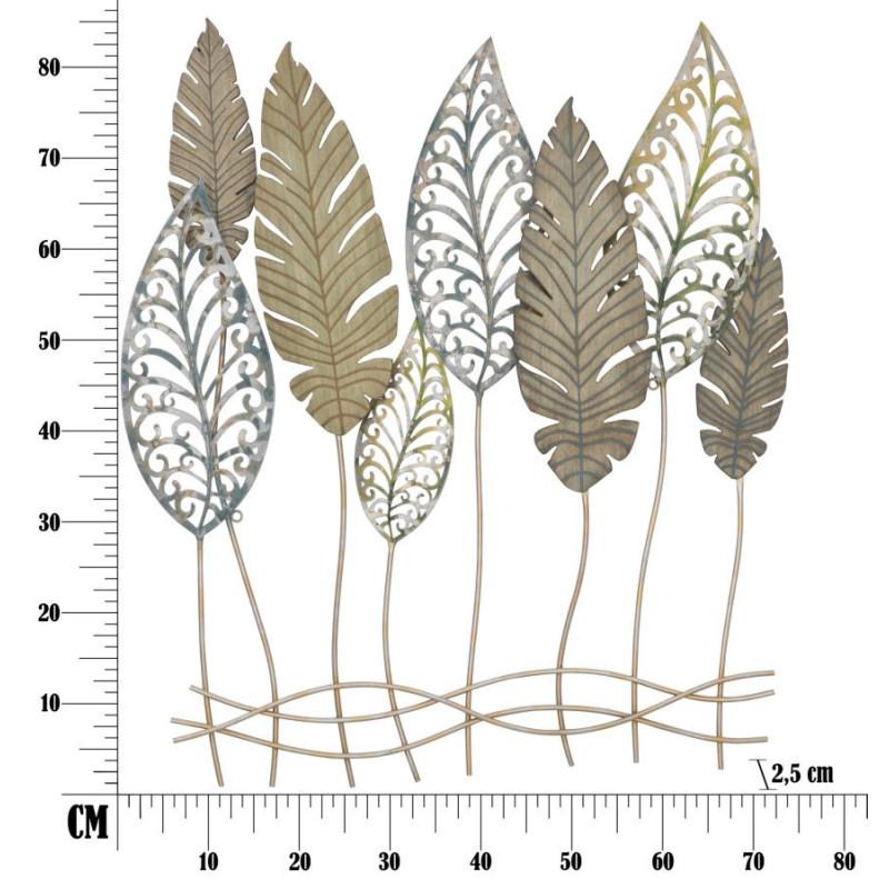 Grande déco murale Feuilles 75x87 en Métal Beige Bois Naturel Falin 