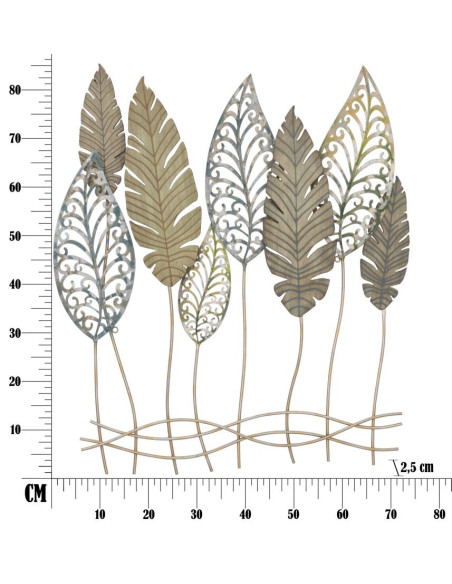Grande déco murale Feuilles 75x87 en Métal Beige Bois Naturel Falin 