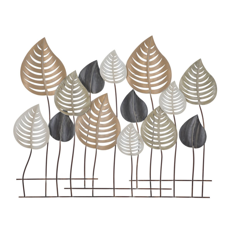 Grande Décoration murale moderne Feuilles 103x84 Métal Beige Noir Doré Otip 