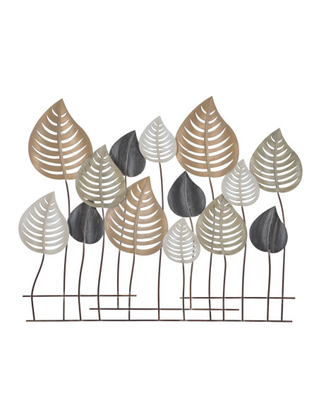 Grande Décoration murale moderne Feuilles 103x84 Métal Beige Noir Doré Otip 