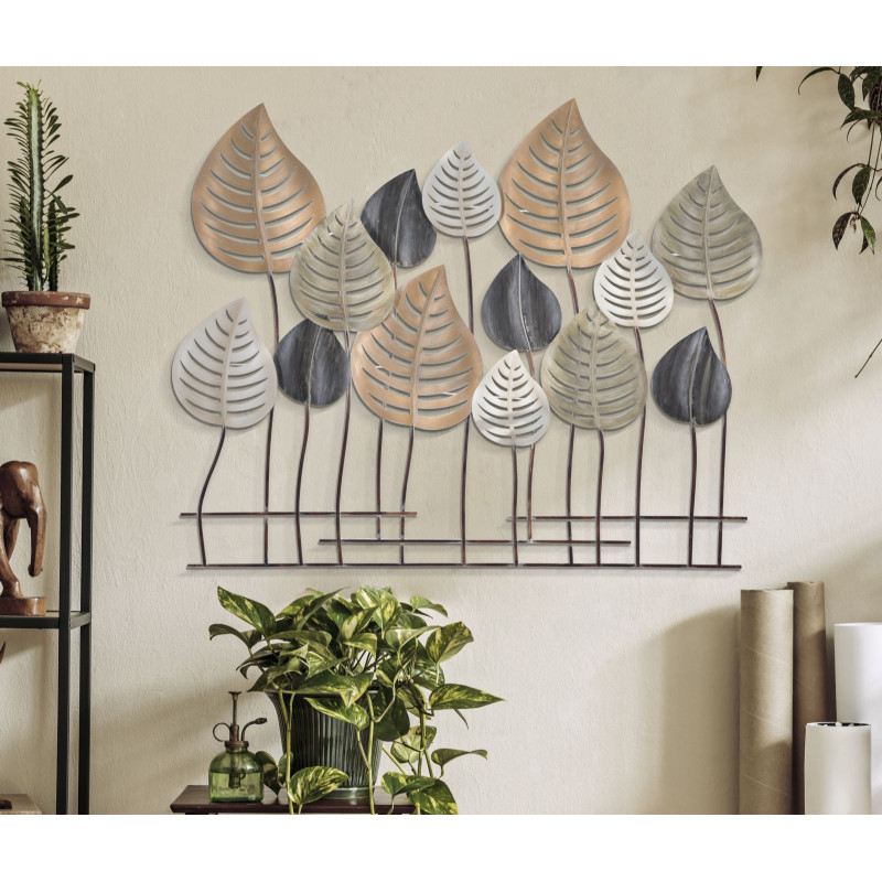 Grande Décoration murale moderne Feuilles 103x84 Métal Beige Noir Doré Otip 