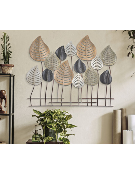 Grande Décoration murale moderne Feuilles 103x84 Métal Beige Noir Doré Otip 