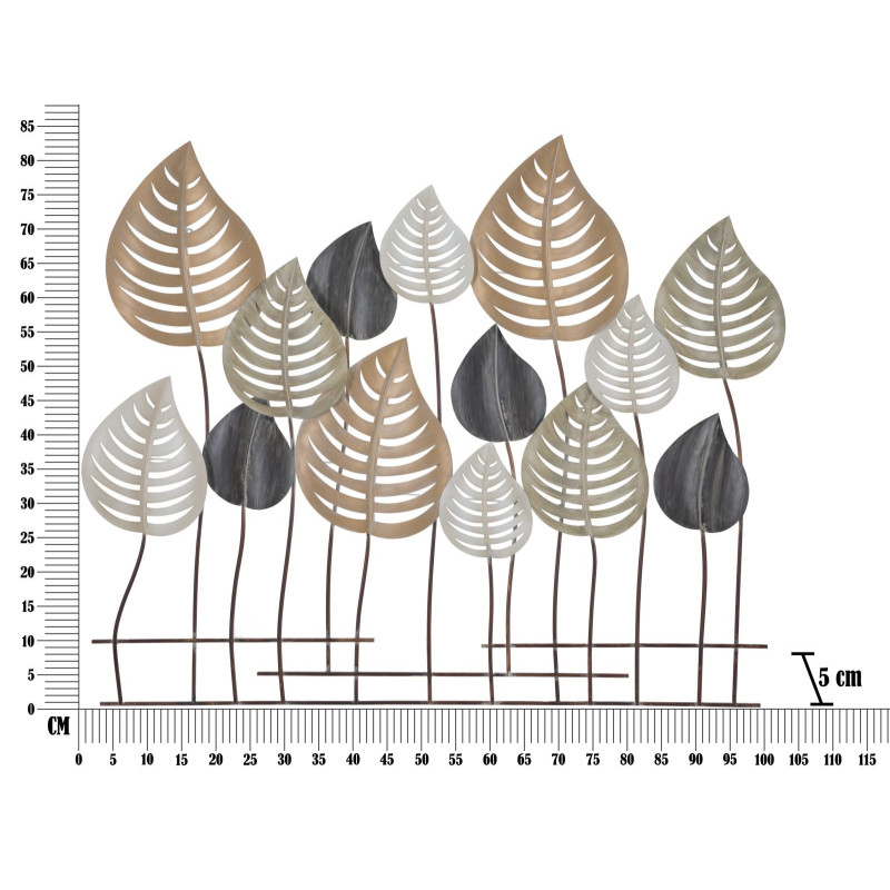 Grande Décoration murale moderne Feuilles 103x84 Métal Beige Noir Doré Otip 