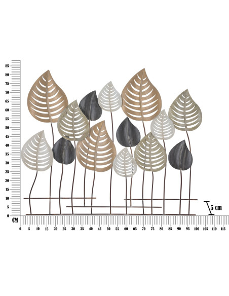 Grande Décoration murale moderne Feuilles 103x84 Métal Beige Noir Doré Otip 