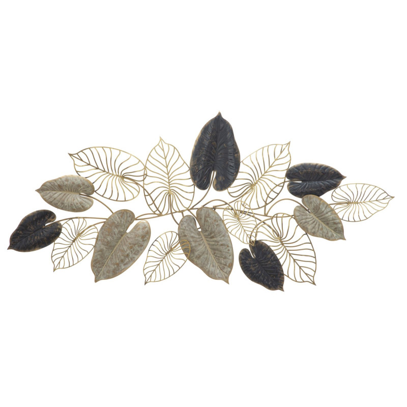 Grande décoration murale moderne Feuilles 131x61 Métal Doré Beige Noir Century 