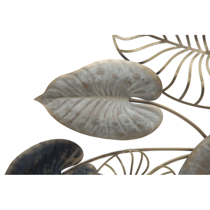 Grande décoration murale moderne Feuilles 131x61 Métal Doré Beige Noir Century 