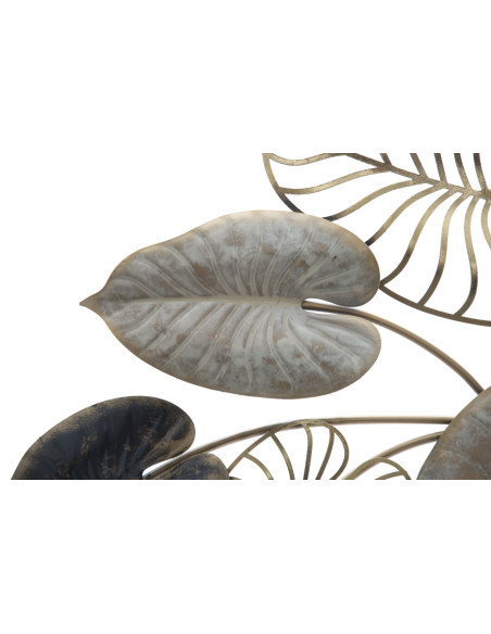 Grande décoration murale moderne Feuilles 131x61 Métal Doré Beige Noir Century 