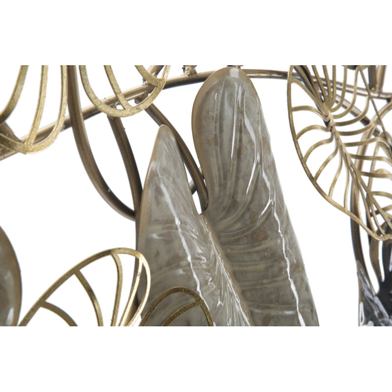 Grande décoration murale moderne Feuilles 131x61 Métal Doré Beige Noir Century 