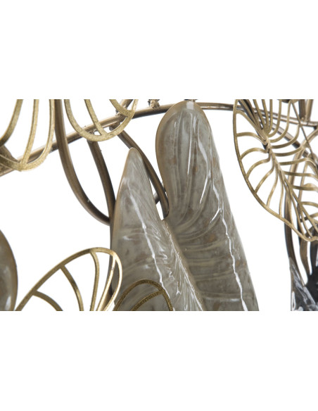 Grande décoration murale moderne Feuilles 131x61 Métal Doré Beige Noir Century 