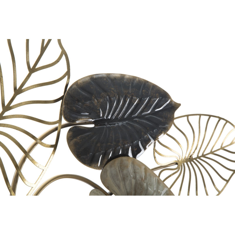 Grande décoration murale moderne Feuilles 131x61 Métal Doré Beige Noir Century 