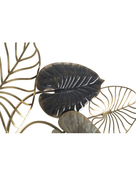 Grande décoration murale moderne Feuilles 131x61 Métal Doré Beige Noir Century 