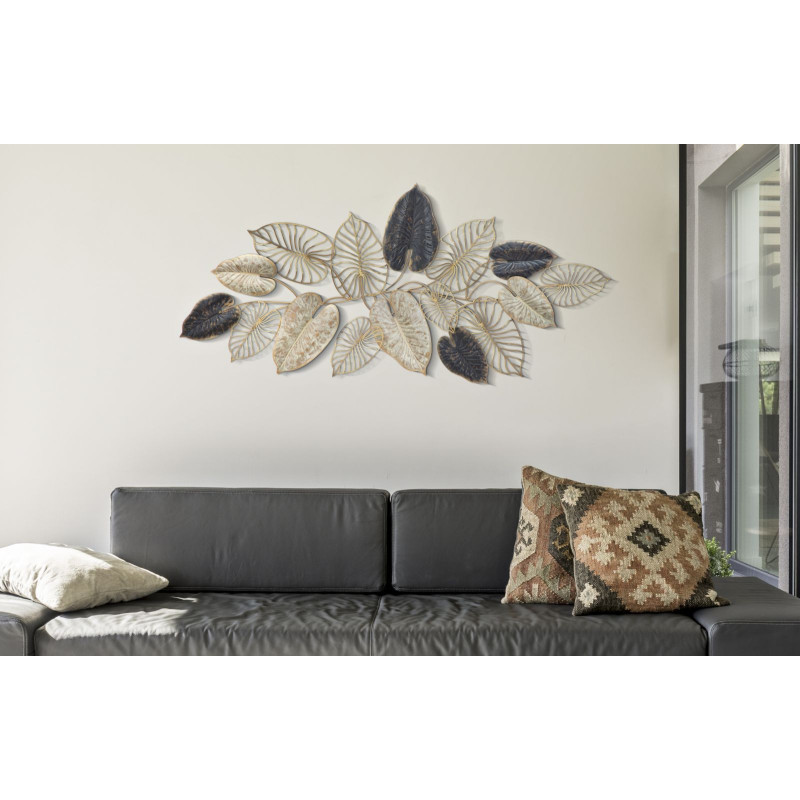 Grande décoration murale moderne Feuilles 131x61 Métal Doré Beige Noir Century 