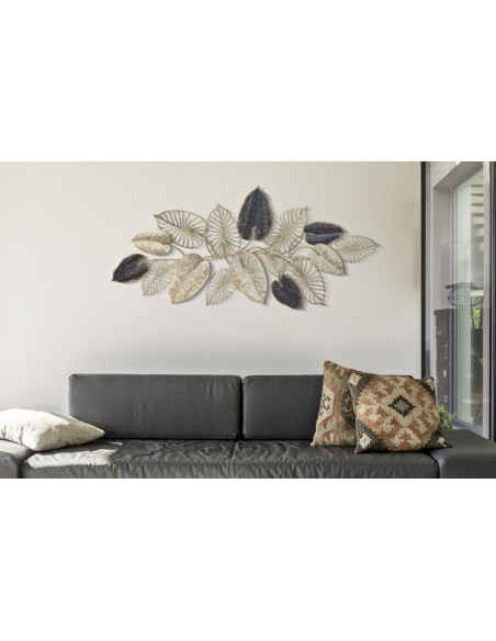 Grande décoration murale moderne Feuilles 131x61 Métal Doré Beige Noir Century 