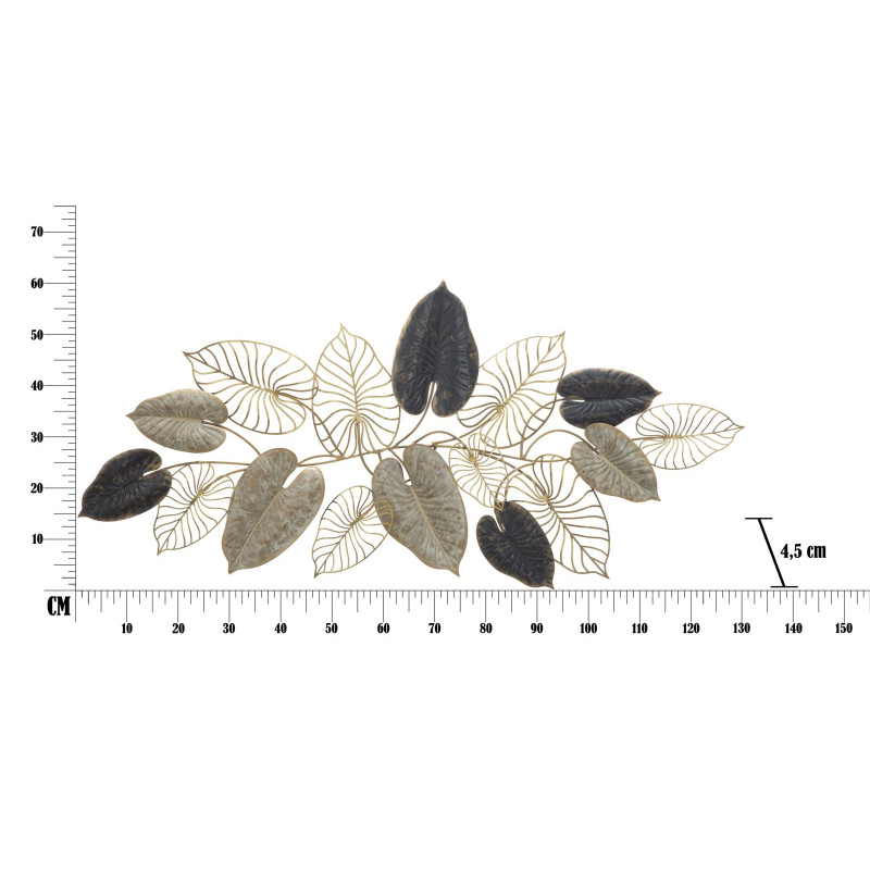 Grande décoration murale moderne Feuilles 131x61 Métal Doré Beige Noir Century 