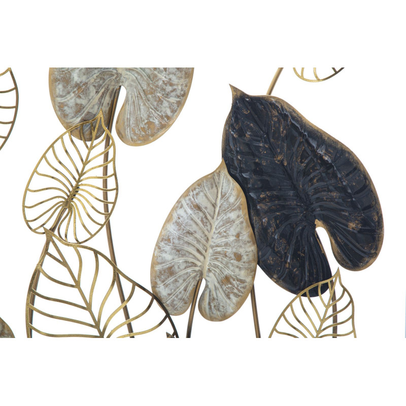 Grande décoration murale moderne Feuilles 66x100 Métal Doré Beige Noir Century 