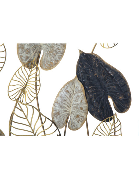 Grande décoration murale moderne Feuilles 66x100 Métal Doré Beige Noir Century 