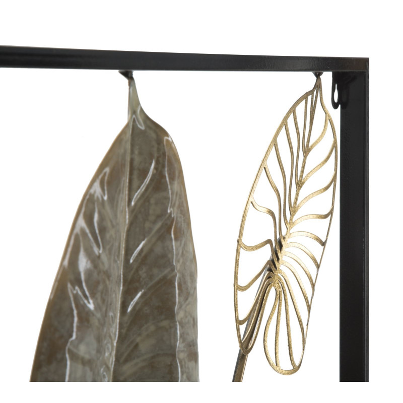 Grande décoration murale moderne Feuilles 66x100 Métal Doré Beige Noir Century 