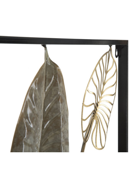 Grande décoration murale moderne Feuilles 66x100 Métal Doré Beige Noir Century 