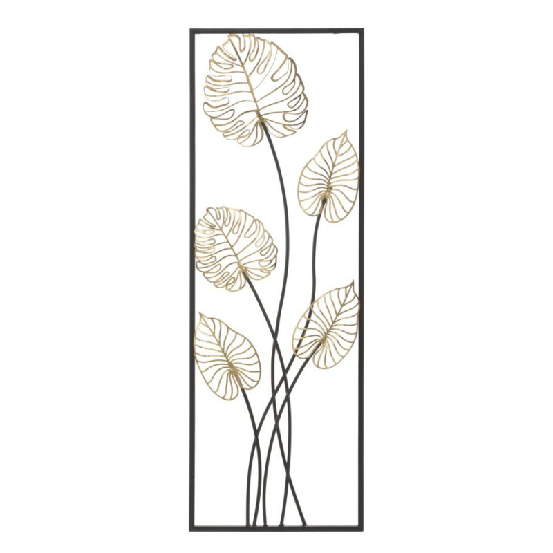 Décoration murale moderne Feuilles tropicales 31x90 Métal Doré Noir Luxy A 