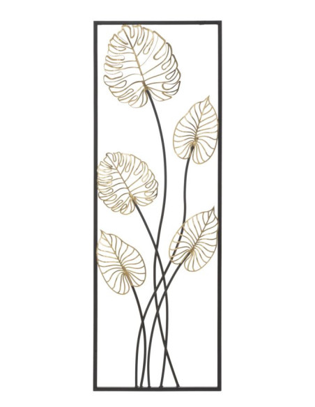 Décoration murale moderne Feuilles tropicales 31x90 Métal Doré Noir Luxy A 